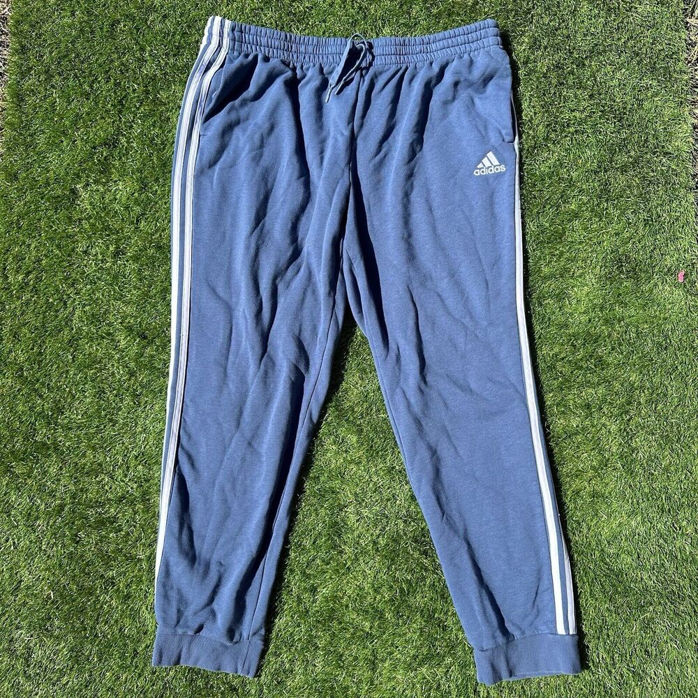 Adidas Essentials 3 Stripes Pants Mens Size 3XLT Tapered Cuff Fleece Steel White